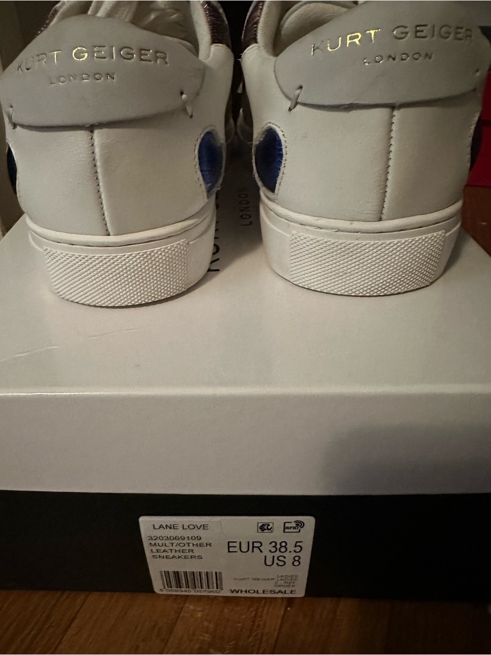 Kurt Geiger Love Lane White Leather with Multicolored Hearts Sneakers Size 8 - Picture 6 of 10